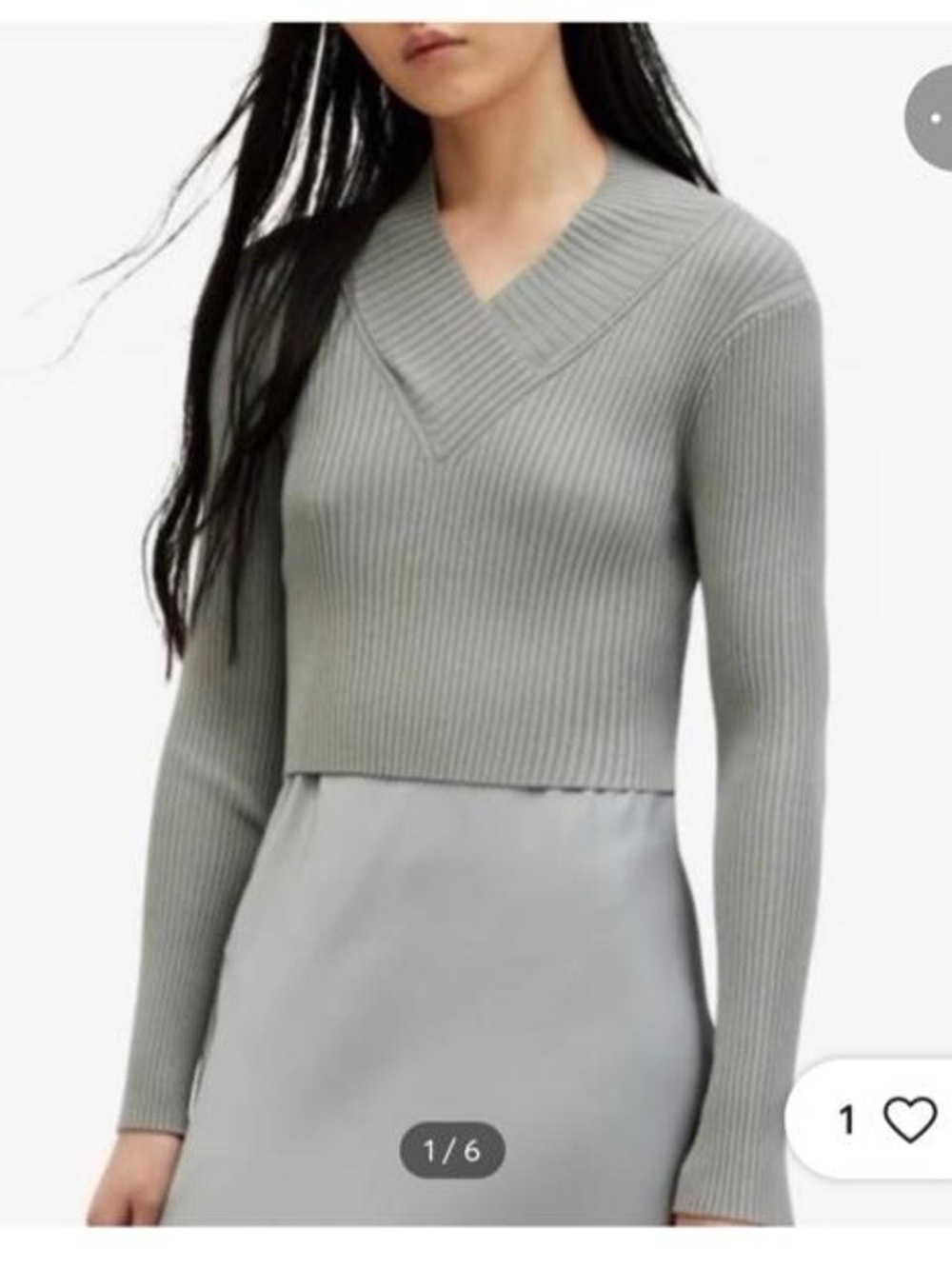 AllSaints NWOT Hanna 2-in Gray Ribbed Cropped V-Neck Sweater Knit Top, Small